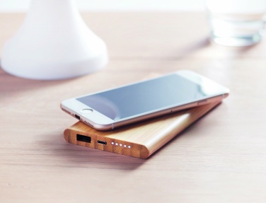 Logotrade promotional giveaway image of: Wireless power bank in bamboo 6000mAh ARENA