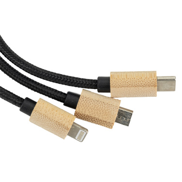 Logo trade business gifts image of: 3-in-1 cable with elighted logo in a wooden casing, LH-ZMU06
