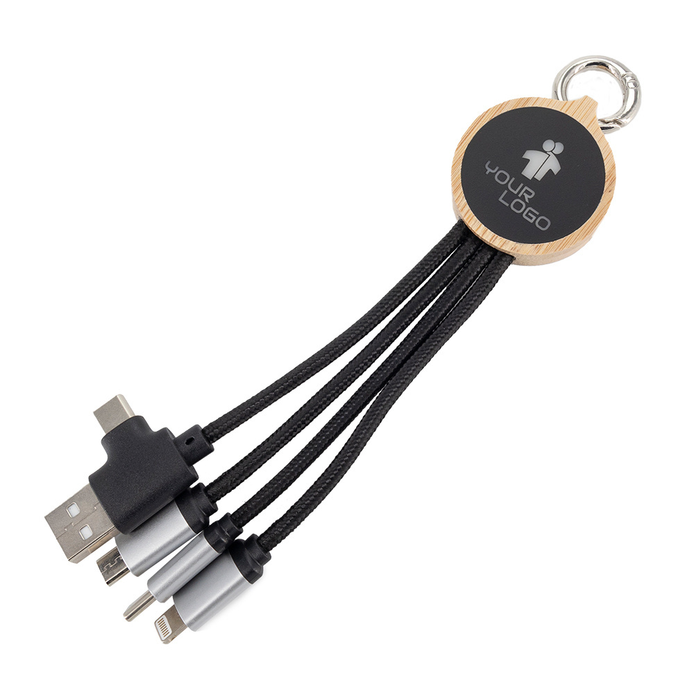 Logotrade promotional giveaway picture of: 4-in-1 cable with elighted logo in a wooden casing, LH-ZMU05