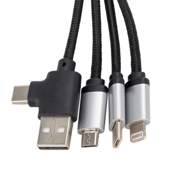 Logo trade promotional giveaway photo of: 4-in-1 cable with elighted logo in a wooden casing, LH-ZMU05