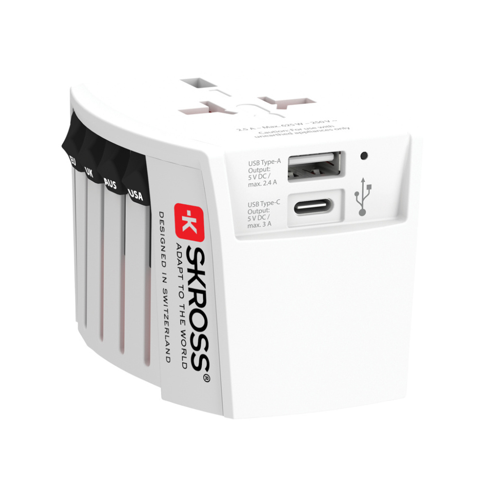 Logotrade advertising products photo of: SKROSS World Travel Adapter MUV 2-pole with USB A and C