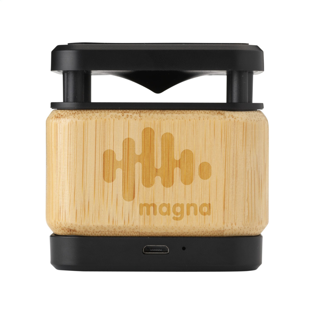 Logotrade promotional item picture of: Bamboo Block Speaker with wireless charger