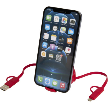 Logo trade promotional merchandise image of: Alasia 5-in-1 100 cm recycled plastic and aluminium retractable data sync and 45W fast charge cable
