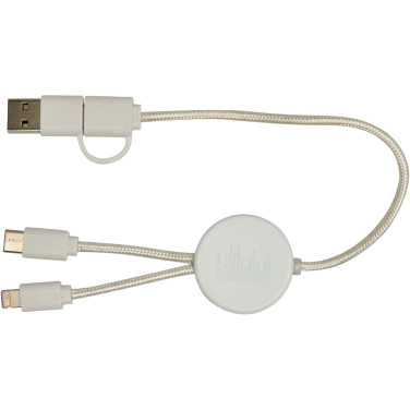 Logotrade promotional merchandise image of: Chechia 5-in-1 recycled plastic 30 cm data sync and 27W fast charge cable with bamboo details