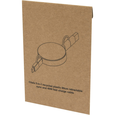 Logotrade promotional product image of: Citala 5-in-1 recycled plastic 90 cm retractable data sync and 40W fast charge cable