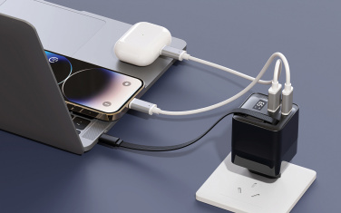 Logo trade promotional merchandise photo of: Urban Vitamin Mendocino 65W GaN charger retractable cable