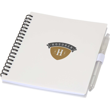 Logo trade promotional merchandise image of: Niove recycled plastic soft cover notebook and ballpoint pen set (blue ink)