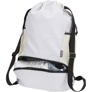 Logotrade promotional item image of: Nomad GRS recycled sports drawstring bag with bottom compartment 18L