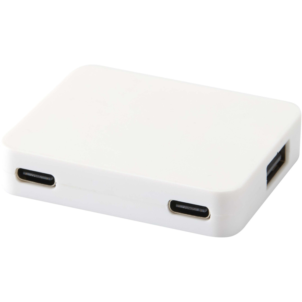 Logotrade promotional gift image of: Gaia 4-port USB hub with USB-A and Type-C output and dual input - made from recycled plastic