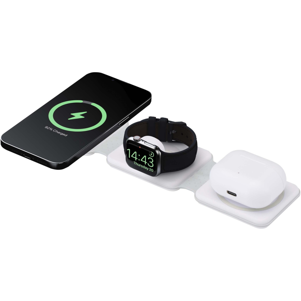 Logotrade promotional product picture of: Armus 3-in-1 15W recycled plastic foldable wireless charger