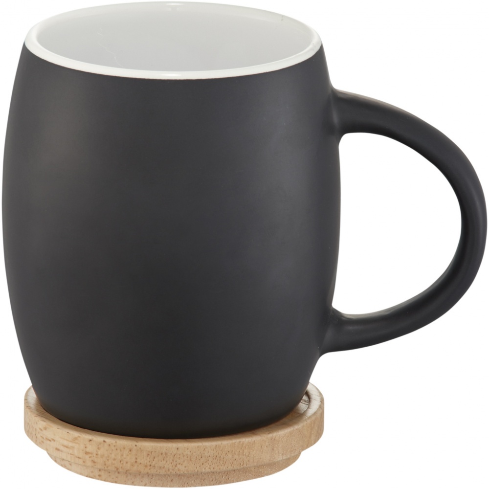Logotrade reklaamkingituse foto: Kolde 400 ml keraamiline kruus puidust alusega