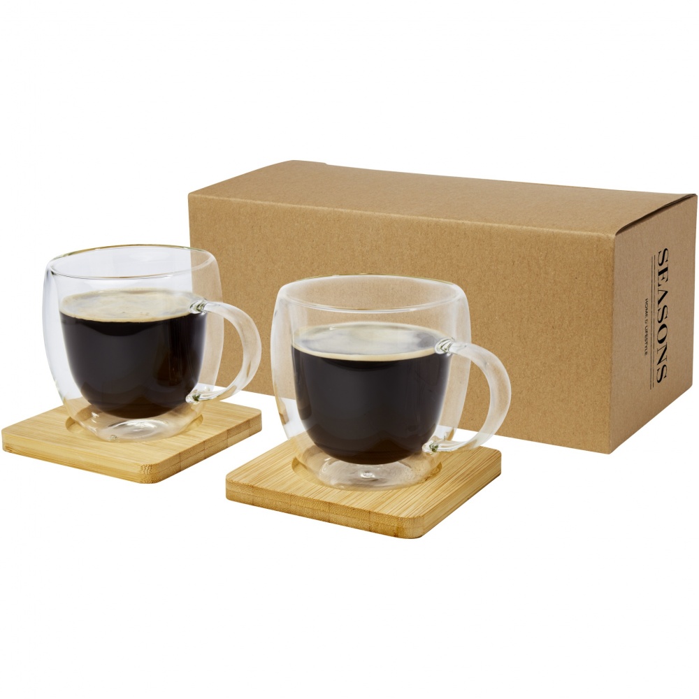 Logo trade ärikingi pilt: Manti 2-osaline 250 ml topeltseinaga klaasist tass bambusest alusega 