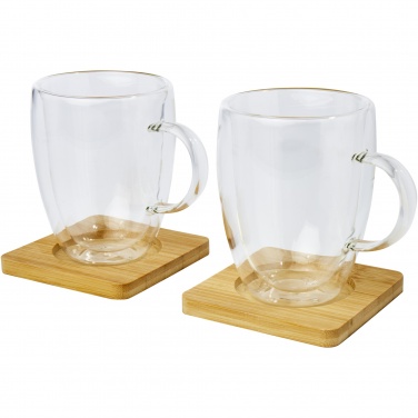Logotrade reklaamkingid pilt: Manti 2-osaline 350 ml topeltseinaga klaasist tass bambusest alusega 