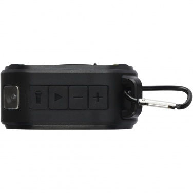 Logotrade reklaamkingi foto: Solo 3W IPX5 RCS taaskasutatud plastikust päikeseenergia Bluetooth® kõlar karabiiniga 