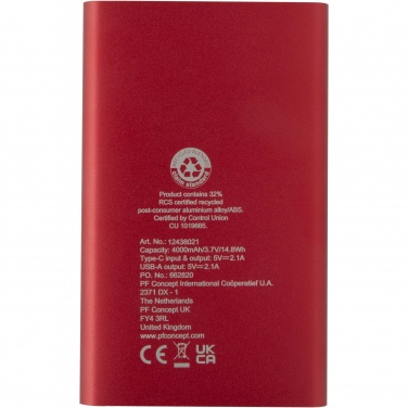 Logo trade firmakingitused foto: Pep 4000 mAh Type-C taaskasutatud alumiiniumist akupank 