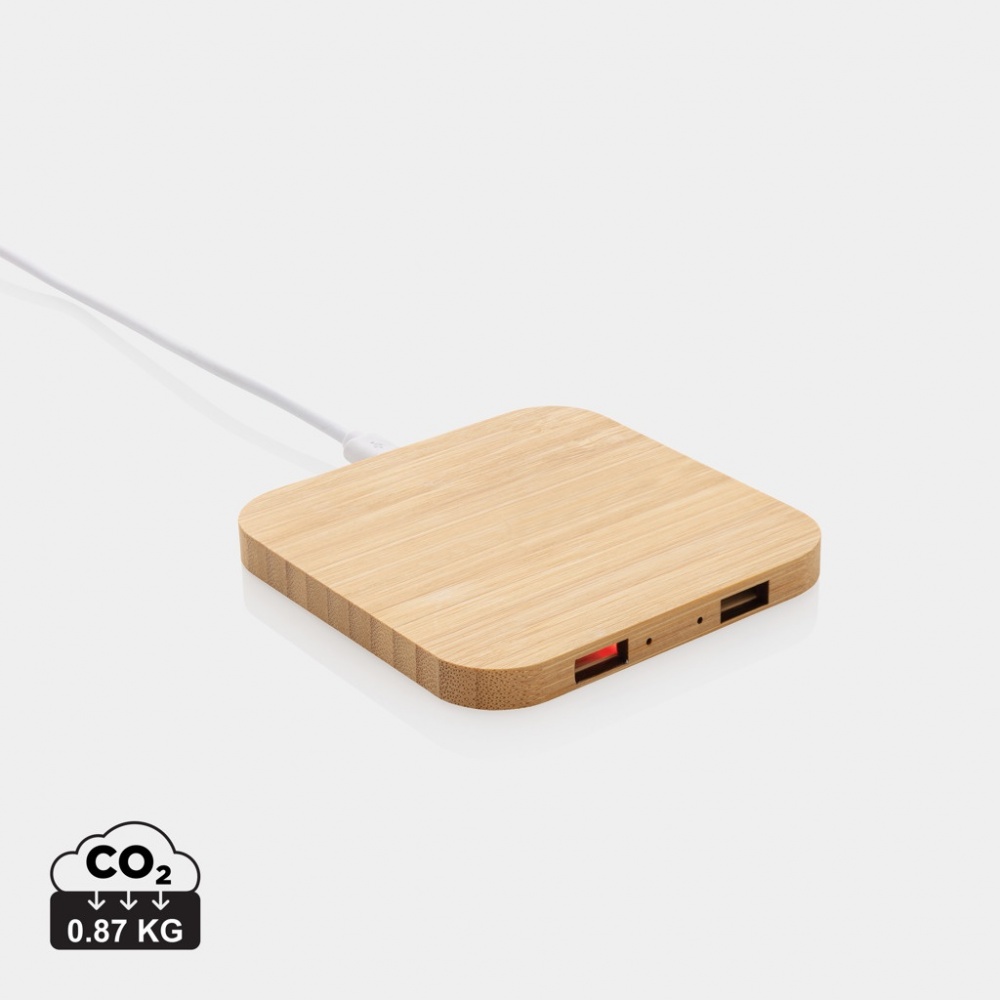 Logotrade reklaamtooted pilt: Bambusest 10 W juhtmevaba laadija USB-ga