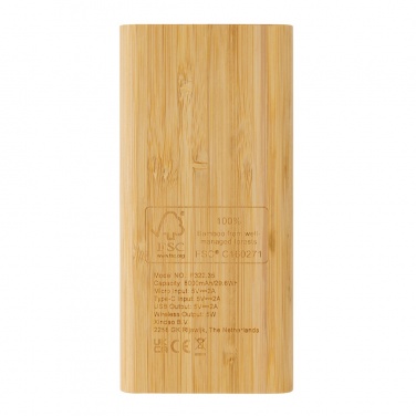 Logo trade reklaamkingi pilt: Bambusest 8000 mAh 5W juhtmevaba akupank