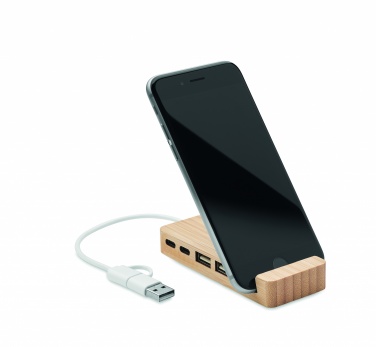 Logo trade reklaamtoote pilt: Bambusest USB 4 pordiga jaotur