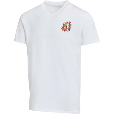 Logotrade reklaamkingituse foto: Balfour 200 g/m² lühikeste varrukatega V-kaelusega unisex OCS orgaaniline T-särk