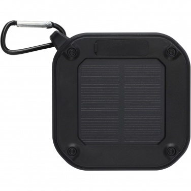 Logo trade mainoslahja ja liikelahja tuotekuva: Solo 3 W:n IPX5 RCS -kierrätetystä muovista valmistettu, aurinkoenergialla toimiva Bluetooth®-kaiutin jousihaalla 