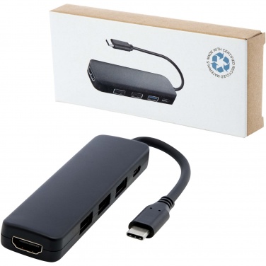 Logotrade mainoslahja tuotekuva: Loop RCS -kierrätetystä muovista valmistettu multimediasovitin USB 2.0–3.0 HDMI -liitännällä