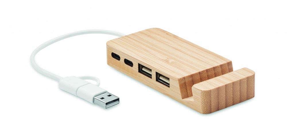Logotrade mainoslahja tuotekuva: 4 portin USB-keskitin bambua