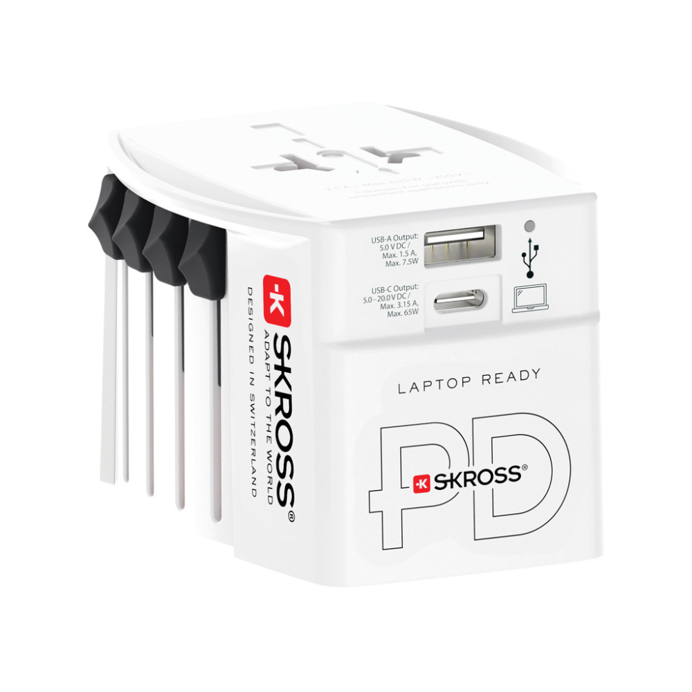 Logotrade mainoslahja ja liikelahja kuva: SKROSS World Travel adapteri MUV 65W PD USB C -kaapelilla