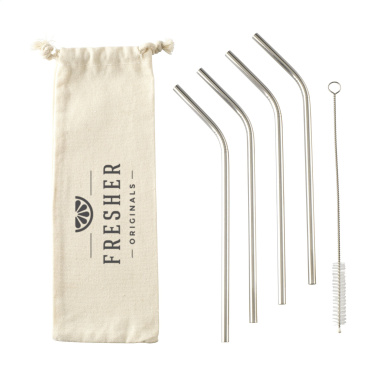 Logo trade mainostuote kuva: ECO RVS 4 kpl ECO Straw Set ruostumattomasta teräksestä valmistetut pillit
