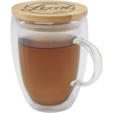 Logotrade mainoslahja tuotekuva: Leona 350 ml:n lasikuppi bambukannella