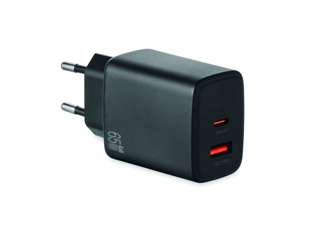 Logo trade mainoslahja kuva: EU:n 2-napainen adapter/laturi