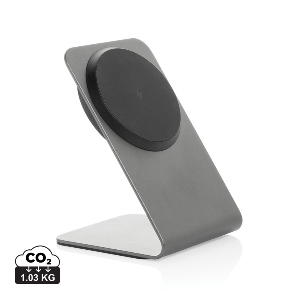 Logotrade reklaminiai produktai nuotrauka: Terra aliuminio 15 W magnetinis belaidis telefono įkrovimo stovas
