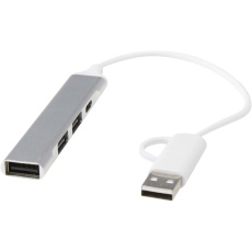 „Alkaid“ 4 prievadų perdirbto aliuminio USB-A ir C tipo šakotuvas su dviguba įvestimi