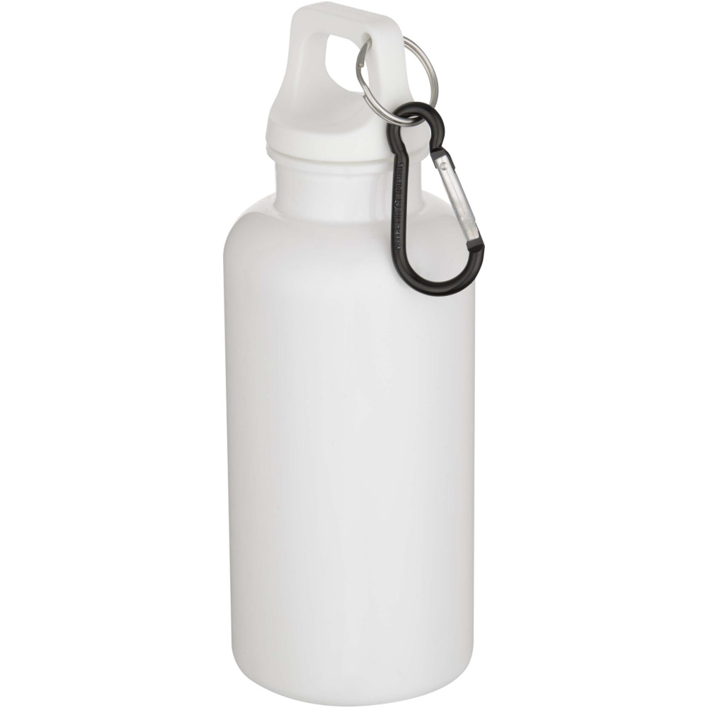 Logotrade reklaminės dovanos nuotrauka: Oregon 400 ml vienspalvis RCS perdirbto plastiko vandens butelis su karabinu