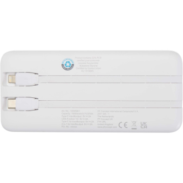 Logotrade dāvanas foto: Adhil 10.000 mAh 10W pārstrādātas plastmasas pārnēsājamais akumulators ar 2 iebūvētiem kabeļiem