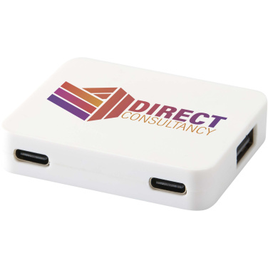Логотрейд pекламные подарки картинка: Gaia 4-портовый USB-концентратор с выходом USB-A и Type-C и двойным входом — изготовлен из переработанного пластика