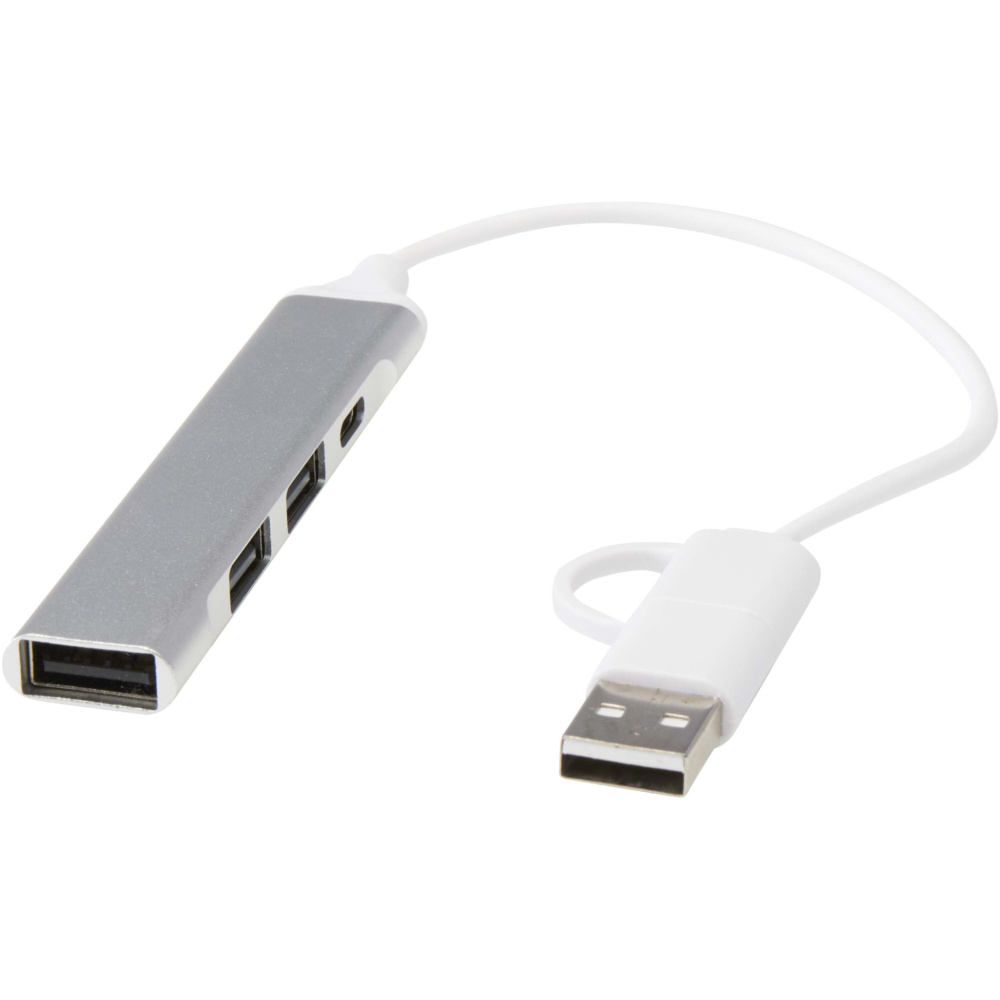 Лого трейд бизнес-подарки фото: Alkaid 4-портовый концентратор USB-A и Type-C из переработанного алюминия с двумя входами