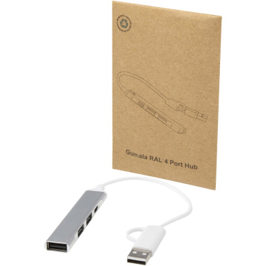 Логотрейд pекламные cувениры картинка: Alkaid 4-портовый концентратор USB-A и Type-C из переработанного алюминия с двумя входами