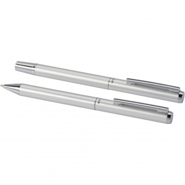Logotrade kampanjprodukter bild: Lucetto presentförpackning med kulspetspenna och rollerballpenna i återvunnen aluminium