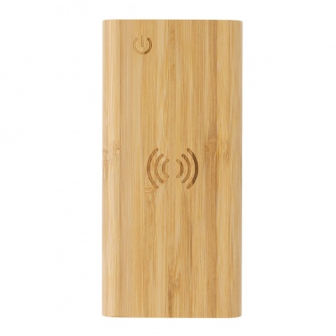Logotrade reklamprodukter bild: 8.000 mAh, 5W trådlös powerbank i bambu