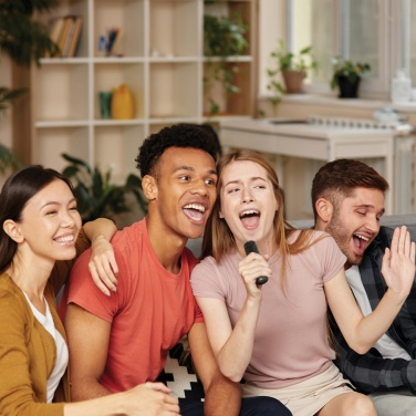 Logotrade reklamprodukter bild: Singvibe RCS karaoke set med dubbelmikrofon