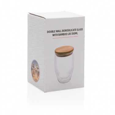 Logotrade profilprodukter bild: Dubbelväggigt borosilikatglas med bambulock, 350ml