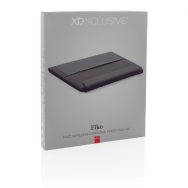 Logotrade presentreklam bild: Fiko A4 portfolio med 5W trådlös laddning och powerbank