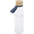 Porto 500 ml vattenflaska av glas med silikonhandtag och bambulock, Havsblått