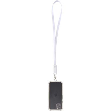 Logotrade presentreklam bild: Franz nyckelband för smartphone av återvunnen plast med inbyggd datasynkroniseringskabel och 65 W snabbladdande 5-i-1-kabel