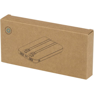 Logotrade kampanjprodukter bild: Adhil 10 000 mAh 10 W powerbank av återvunnen plast med två inbyggda kablar