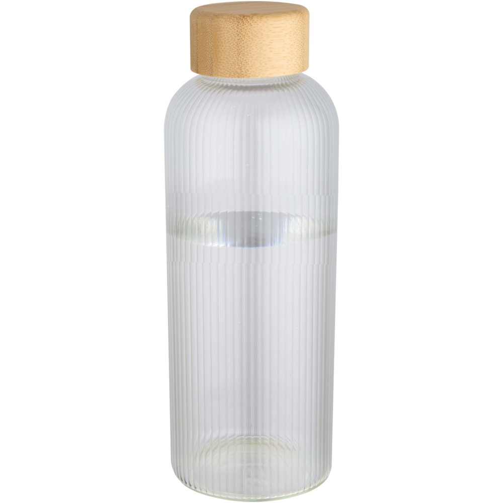 Logotrade presentreklam bild: Mirage 650 ml enkelväggig flaska i borosilikatglas med lock i bambu